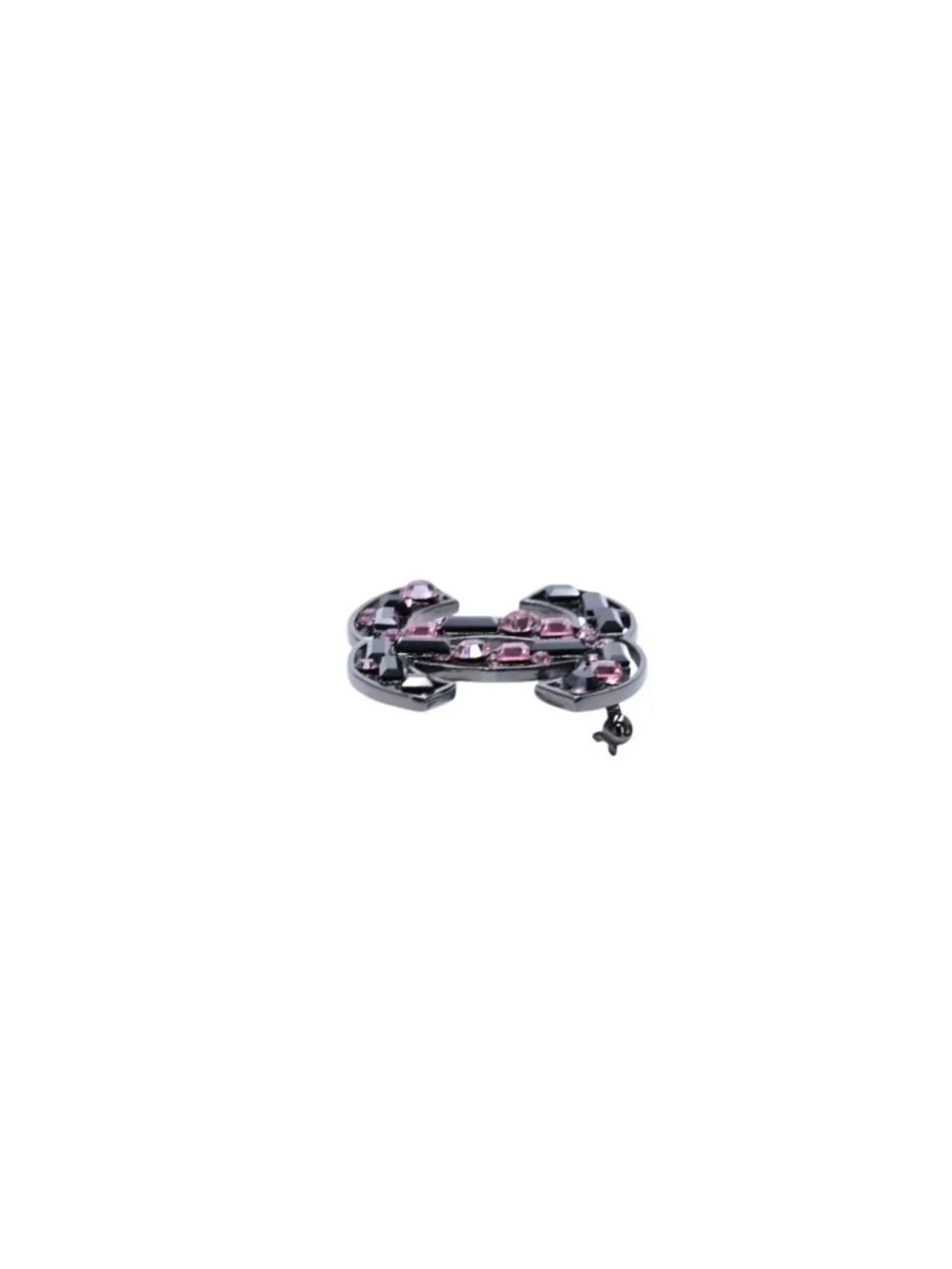 Chanel CC Logo Bijou Brooch Rhinestone Pink Black 03 AW